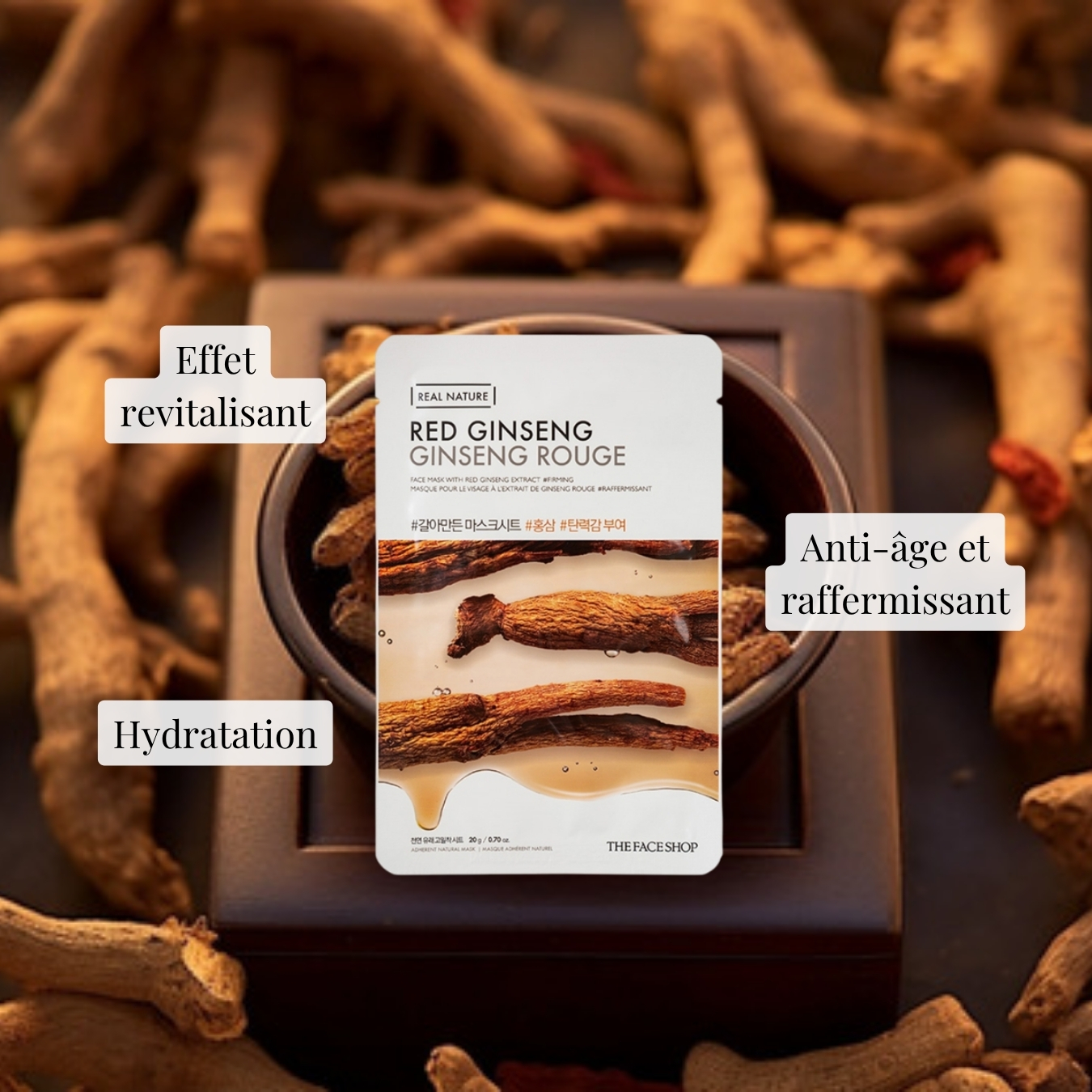 Masque en tissu  Real Nature - Ginseng Rouge